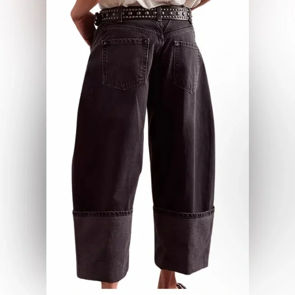 NWOT WE THE FREE OLSEN CUFFED BARREL JEANS IN BLACK ICE Sz 29 - Picture 3 of 4